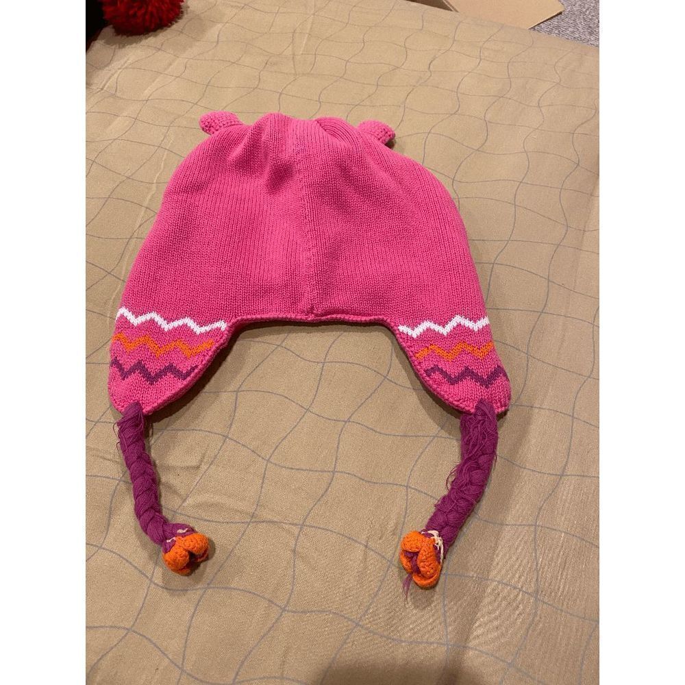 Hanna Andersson Girls Hat Knit Cap Funny pink Monster Tassels Size Large - Picture 6 of 8